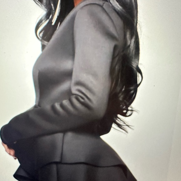 NEW- Black 2 piece pant set- Ruffled hem top with deep V Neck & fitted pants. - Picture 5 of 6